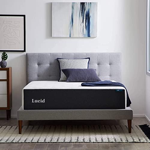 LUCID 14 Inch Memory Foam Plush Feel – Gel Infusion-Hypoallergenic Bamboo Charcoal – Breathable Cover Bed Mattress Conventional, King, White