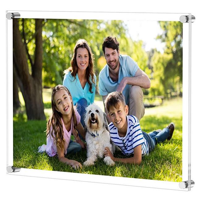 NIUBEE Clear Acrylic Wall Mount Floating Frameless Picture Frame Up to 18x24 Photo for Poster Photography Frames-Double Panel(Full Frame is 20.5x26.5 inch)