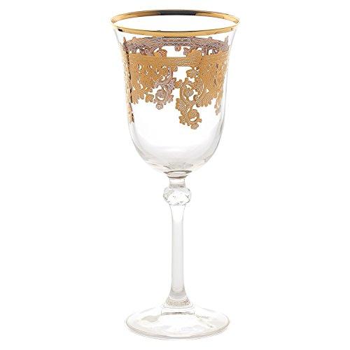 Lorren Home Trends Royal-Water Set of 4 Embellished 24K Gold Crystal Red Wine Goblets-Made In Italy, One Size, Clear