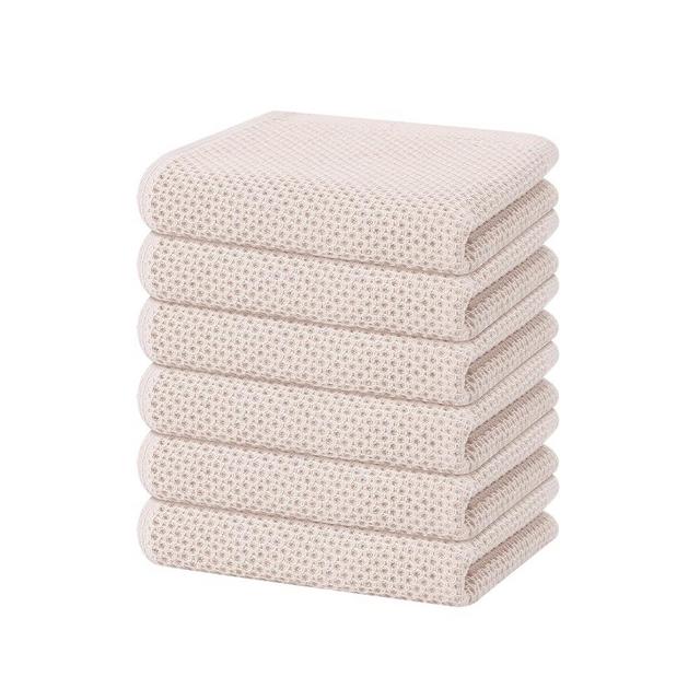 Homaxy 100% Cotton Waffle Weave Kitchen Dish Towels, Ultra Soft Absorbent Quick Drying Cleaning Towel, 13 x 28 Inches, 6-Pack, Beige