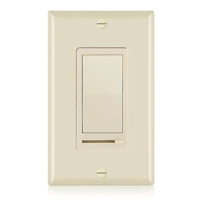Maxxima LED Slide Dimmer Rocker Switch - 3-Way/Single Pole Compatible, Decorative Electrical Light Switch, 600 Watt Max, LED Compatible for Indoor Home Use, Wall Plate Cover Included - Ivory