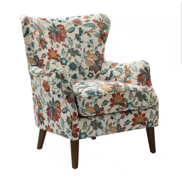 JAYDEN CREATION Leonhard 28.5 in. Red Floral Fabric Pattern Wingback Chair with English Arms CHJK0710-RED