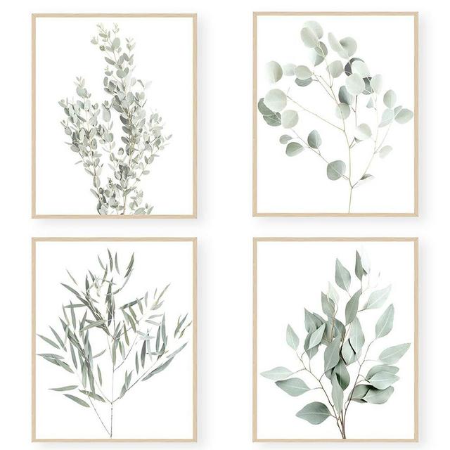Botanical Plant Wall Art Prints, Plant Wall Decor, MGahyi Boho Wall Decor, Eucalyptus Leaves Prints, Minimalist Plant Pictures, Plant Leaf Posters(Set of 4, 8X10in, Unframed)