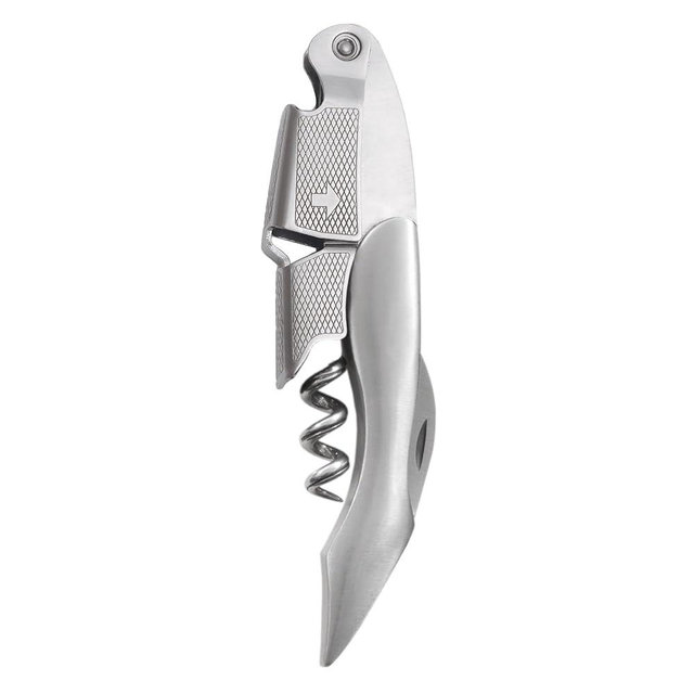 True Sommelier Waiters Corkscrew Wine Opener, Stainless Steel with Built-in Bottle Opener and Sharp Foil Cutter for Bartenders, Home Bar, Kitchen, Travel, Gifts for Wine Lovers, Set of 1, Silver