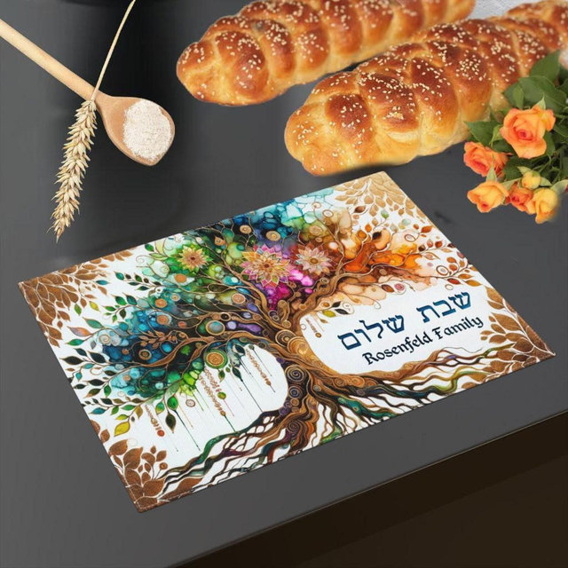 Personalized Challah Cover, Custom Bohemian Cover, Shabbat Shalom, Original Alcohol Ink Art Print, Jewish Wedding Gift, Tree of Life, Cotton