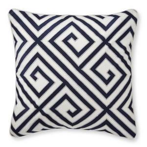 Greek Key Embroidered Linen Pillow Cover, 20" X 20", Navy