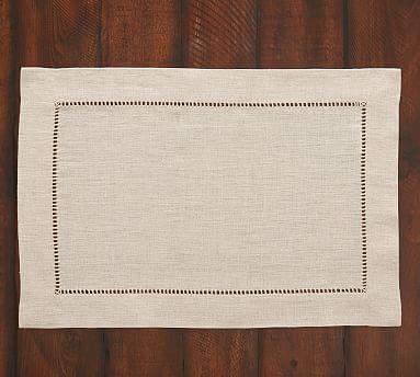 Linen Hemstitch Placemat, Set of 4 - Flax