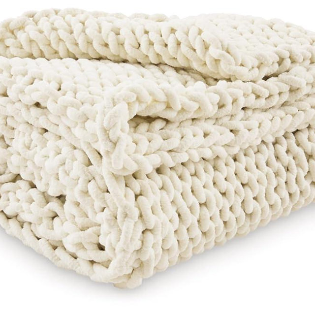 Signature Design by Ashley Chaddon Coastal Hand Knitted Throw, Beige