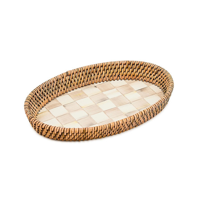 MacKenzie-Childs Mocha Check Enamel Rattan Small Tray