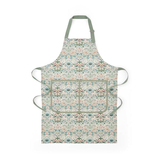 Spode Morris & Co. Strawberry Thief Apron - 100% Cotton Adjustable Cooking & Garden Apron with 2 Front Pockets - Floral Kitchen Wear with Neck & Waist Ties, Full Coverage - Gift for Mother, Chef, Cook
