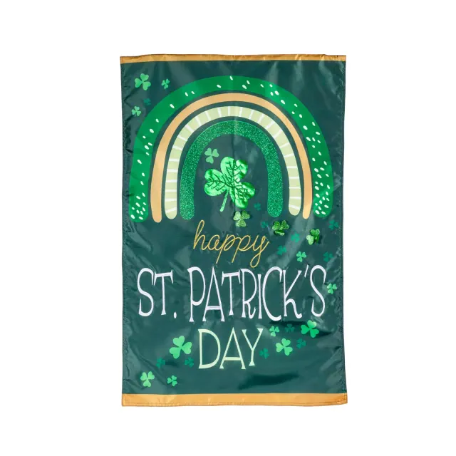 Rainbow and Shamrocks Applique Garden Flag