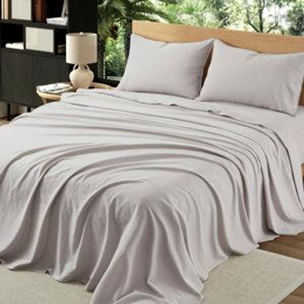 4Pcs Organic Linen Sheets King Size, 100% French Linen from Normandy, Tear-Resistant Natural Linen King Sheet Set with 16 Inch Deep Pocket, 1 Flat Sheet, 1 Fitted Sheet, 2 Pillowcases
