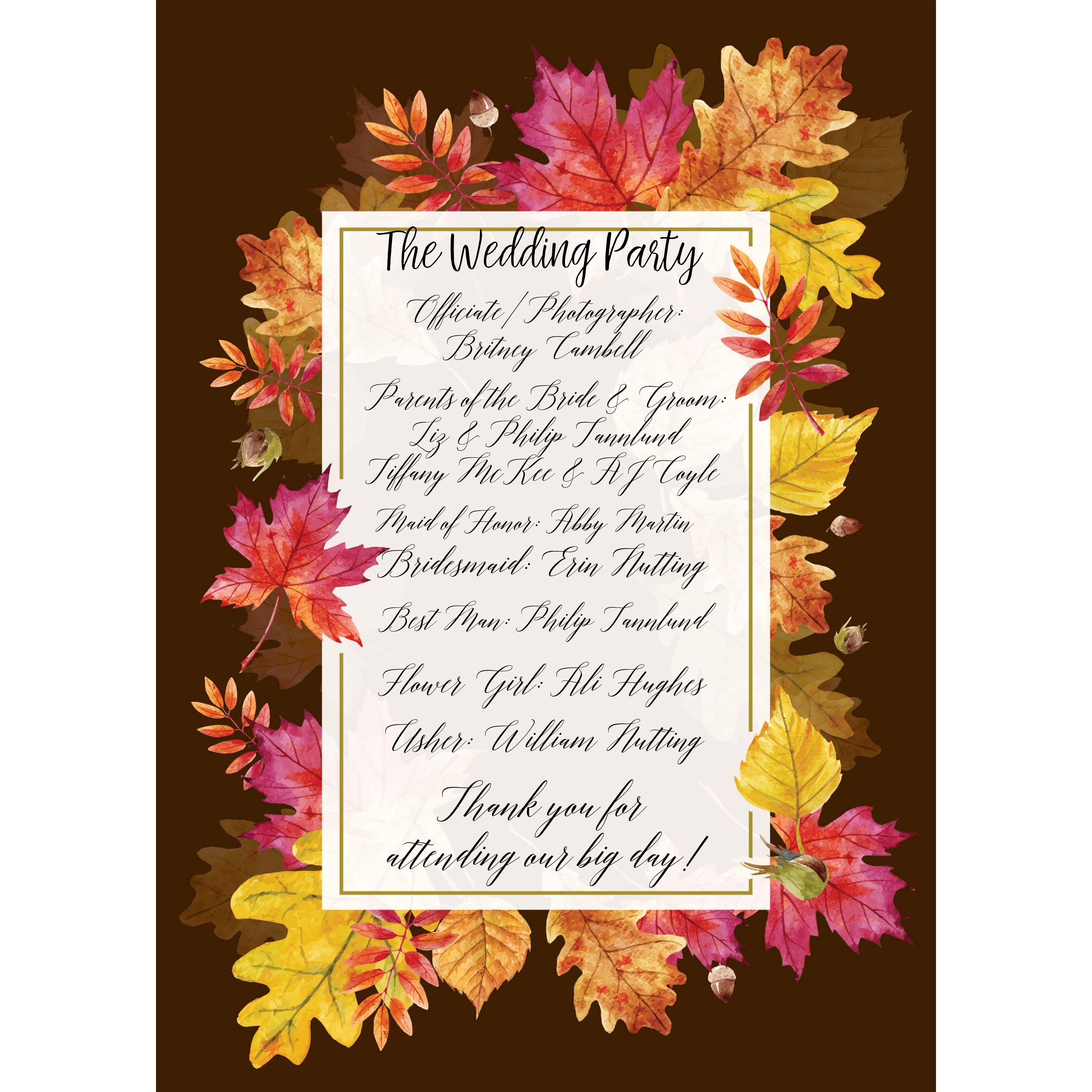 Back of Wedding Program