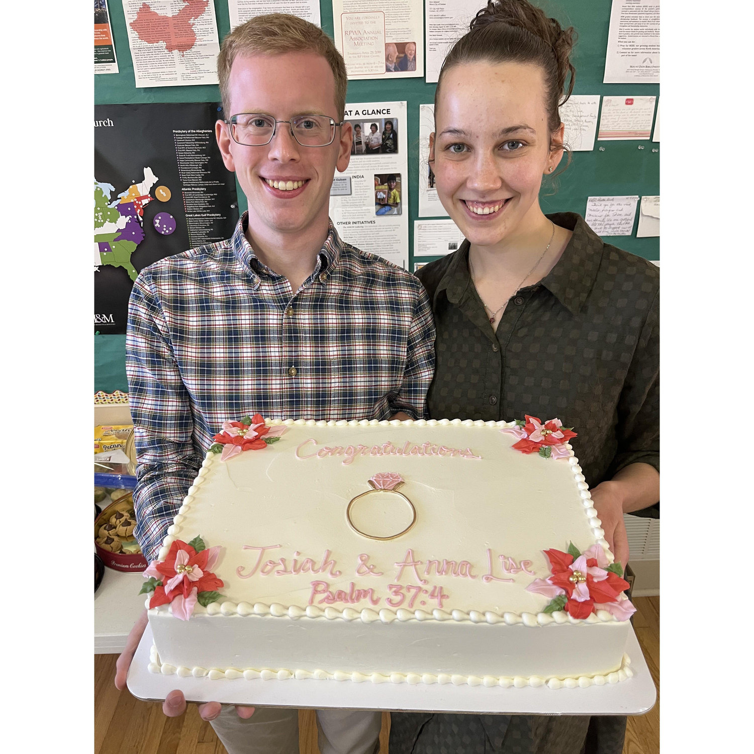 Josiah's mom got us a lovely cake the day after our engagement to celebrate at church.
