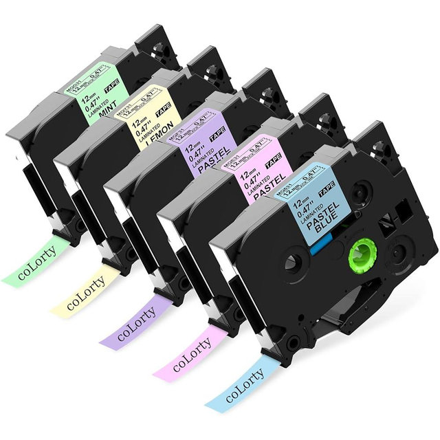 Replacement for Brother P-Touch Label Maker Tape Ptouch TZe TZ Tape 12mm 0.47" Laminated Label Maker Refills Compatible with Brother Ptouch PT-D210 PT-H110 PT-1880 PT-D400, 1/2" x 26.2', 5 Pack