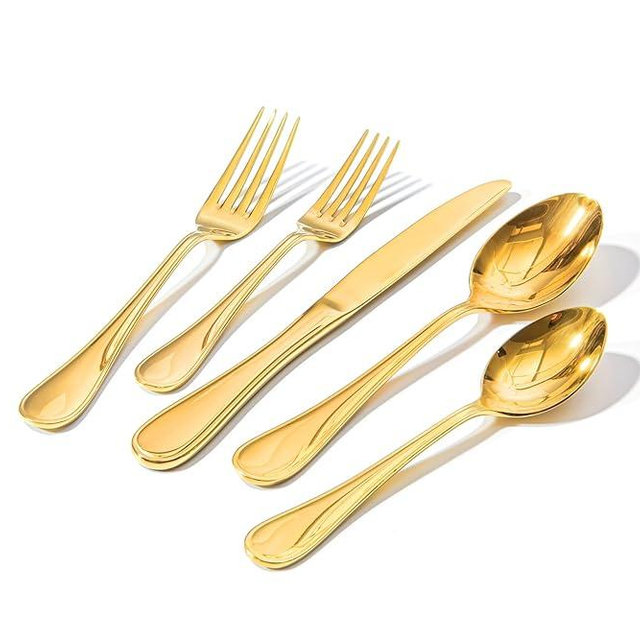 KINGSTONE 40 Piece Teardrop Gold Silverware Set for 8, 18/10 Stainless Steel Flatware Set, Modern Design Cutlery Set for Home/Hotel/Wedding,Mirror Polished and Dishwasher Safe