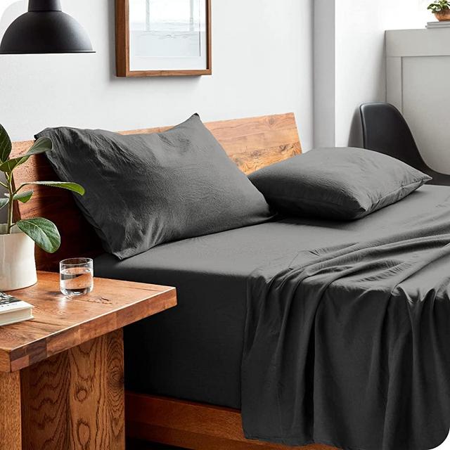 Bare Home Sandwashed Queen Sheet Set - Premium 1800 Ultra-Soft Microfiber Queen Bed Sheets - Incredible Softness - Deep Pocket - Bedding Sheets & Pillowcases (Queen, Sandwashed Grey)
