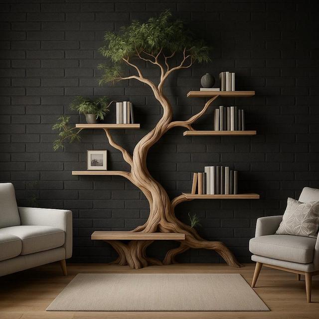 Custom Tree Bookshelf for Office – Unique Wooden Bookcase, Handmade Tree Book Shelf, Modern Office Decor, Personalized Storage Furniture
