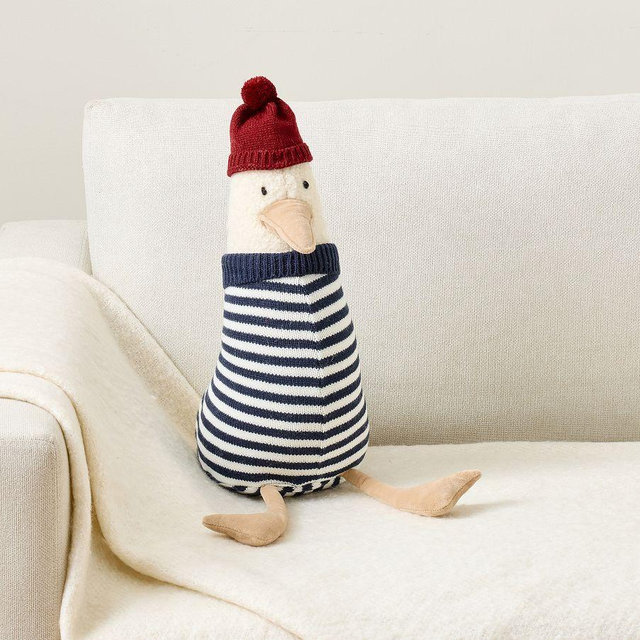 Clarence Seagull Shaped Pillow, Multi, 12" x 16"