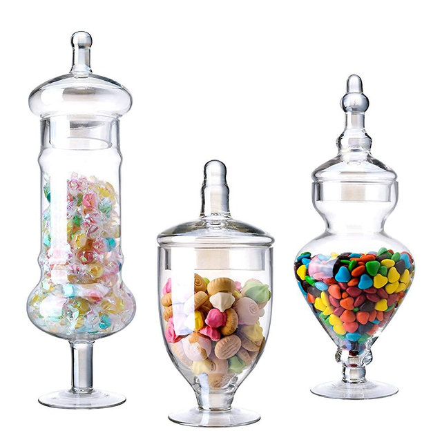 Diamond Star Set of 3 Apothecary Jar Clear Glass Wide Mouth Storage Candy Jar Decorative Candy Buffet Jars Elegant Kitchen Containers