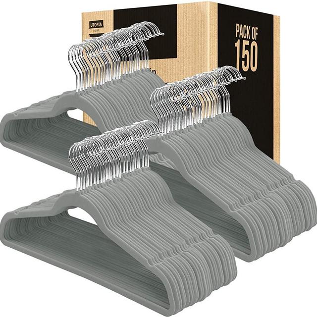 Utopia Home Premium Non Slip Velvet Hangers - Heavy Duty - Coat Suit Hangers (Grey, 150)