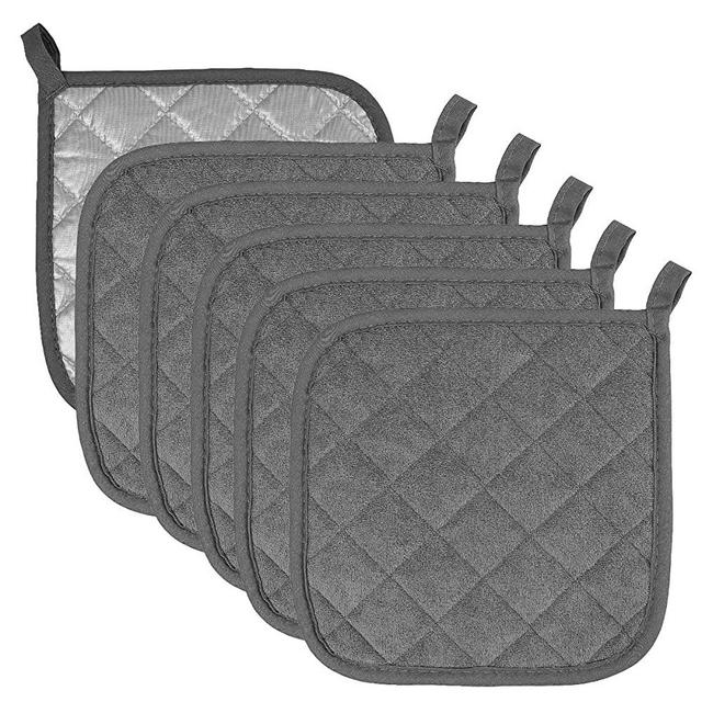 joyhalo 6 Pack 8 x 8 Inches Pot Holders for Kitchen Heat Resistant Dark Grey Pot Holders Sets Oven Hot Pads Terry Cloth Pot Holders for Cooking Baking