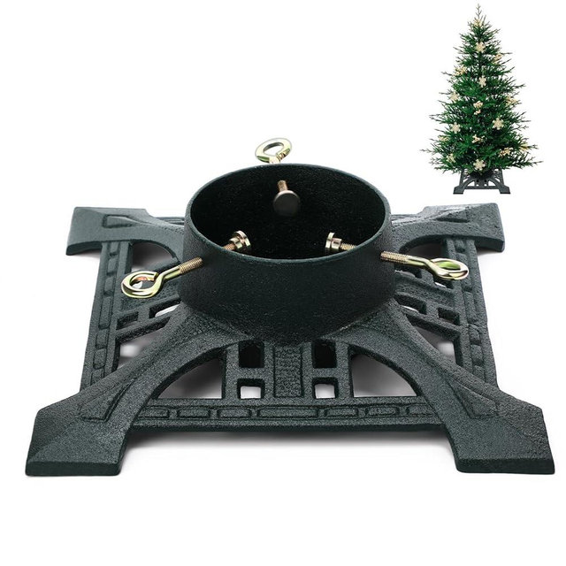 Huwena Christmas Tree Stand with Water Reservoir 8ft Christmas Tree Holder Real Xmas Artificial Trunks Stand Fits Up to 5" Pine Holder Base Cast Iron for Xmas Rustic Decoration Square