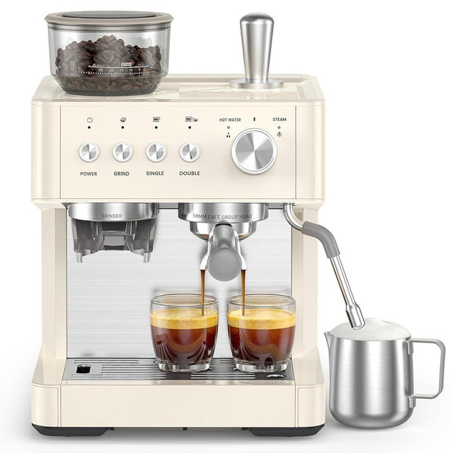 COWSAR 15-Bar Expresso Coffee Machines, Commercial Espresso Machine with Grinder, Milk Frother/Steam Wand & Tamping Tools for Cappuccino & Latte - White