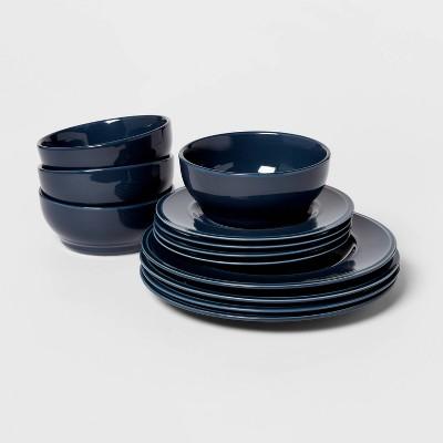 12pc Stoneware Everyday Dinnerware Set Blue - Threshold™