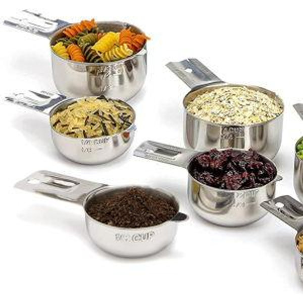 Simply Gourmet Measuring Cups Set of 7, Stackable, 304 Premium Stainless Steel, Kitchen Gadgets for Measure Liquid and Dry Ingredients, Cooking & Baking