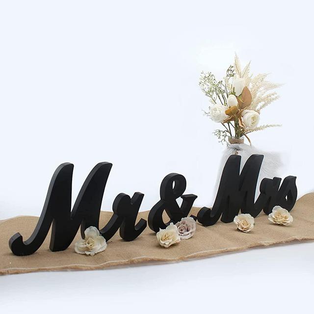 Mr Mrs Sign for Wedding Table,Mr and Mrs Wooden Letters,Large Mr. & Mrs.Party Decoration Items,Head Table Wedding Wood Letter,Just Married Sign Anniversary Party Valentine's Day Vintage Decor,Black