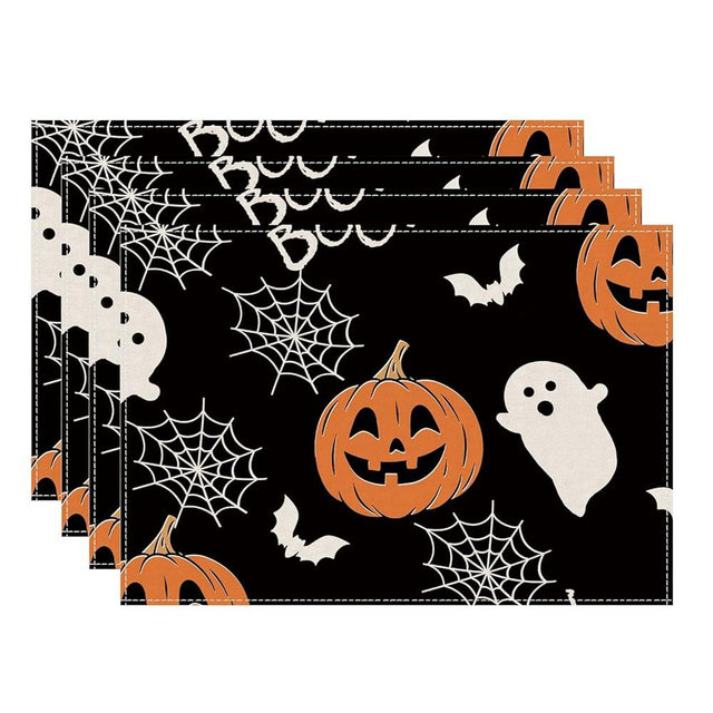 XCHI Boo Spooky Ghost Pumpkin Halloween Placemats Set of 4 Table Mats Table Decorations 12x18 Inch