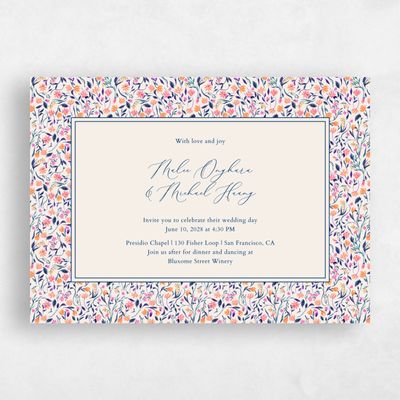 Dark Royal, Beige Wedding Invitation - Ariella Landscape