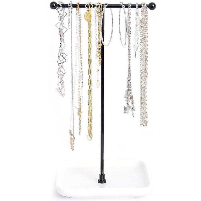 VROOMIUM Necklace Holder- Ceramic Base 1ft Height Jewelry Organizer Stand, Aesthetic Jewelry Hanger Display for Necklaces, Bracelets, Rings, Exhibidor de Collares-Minimalist White