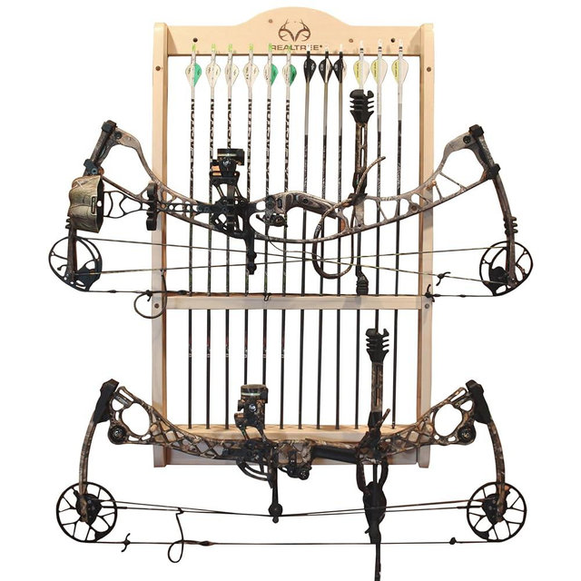 Rush Creek Creations | Wall Mounted Bow and Arrow Display Rack for Hunting & Archery Accessories | Real Tree 2-Bow Holder & 12-Arrow Storage | Handcrafted Small Bows & Big Bow Hanger w/ Arrow Holders