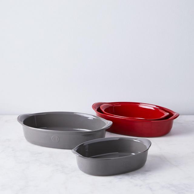 Emile Henry Ceramic Oval Roasting Pan - grey