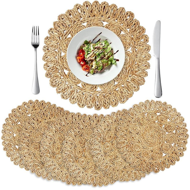 LAHIENCRAFT Set of 6 Handwoven Corn Husk Placemats, 13.8" Round – Eco-Friendly Boho Rustic Table Mats, Farmhouse Chargers for Dining & Festive Occasions