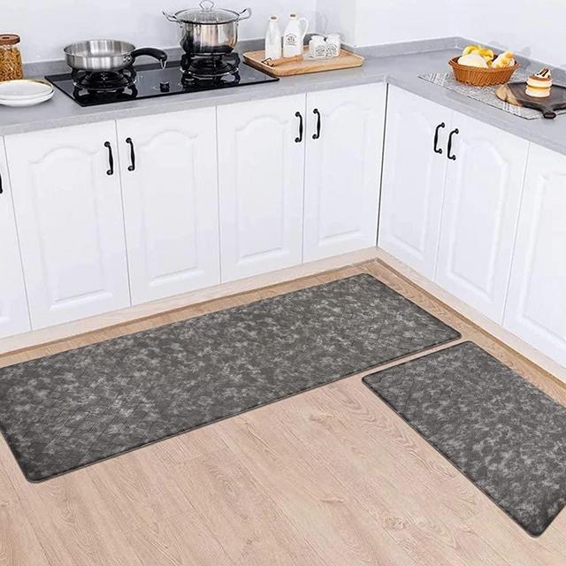 Famibay Cushioned Anti Fatigue Kitchen Mat Set of 2, Heavy Duty PVC Memory Foam Kitchen Floor Mats Comfort Standing Mat Non Slip Wipe Clean Runner Rugs for Kitchen Floor（17"x48"+17"x28"，Gray）
