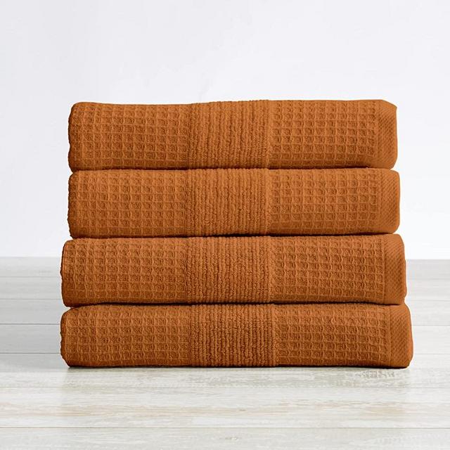 100% Cotton Waffle Weave Bathroom Towels. Absorbent Quick-Dry Plush Bath Towels. Soleia Collection (Hand Towel (4-Pack), Copper)