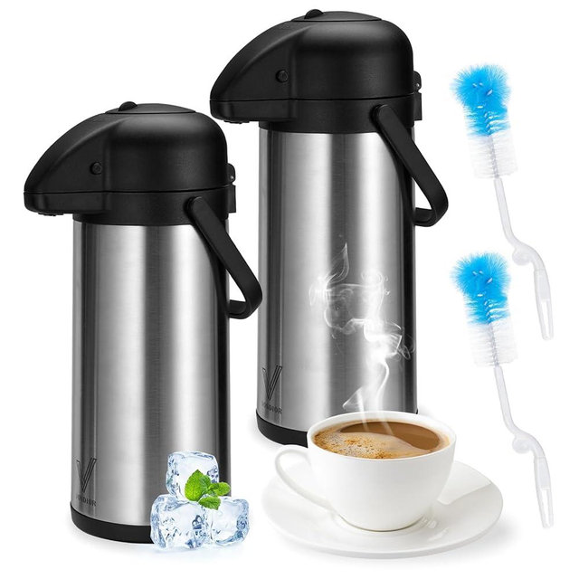 Airpot Coffee Dispenser with Pump - 2Pcs 102 oz Insulated Stainless Steel Coffee Carafe - Thermal Beverage Dispenser - Coffee Urn for Hot/Cold Water, Party Chocolate Drinks