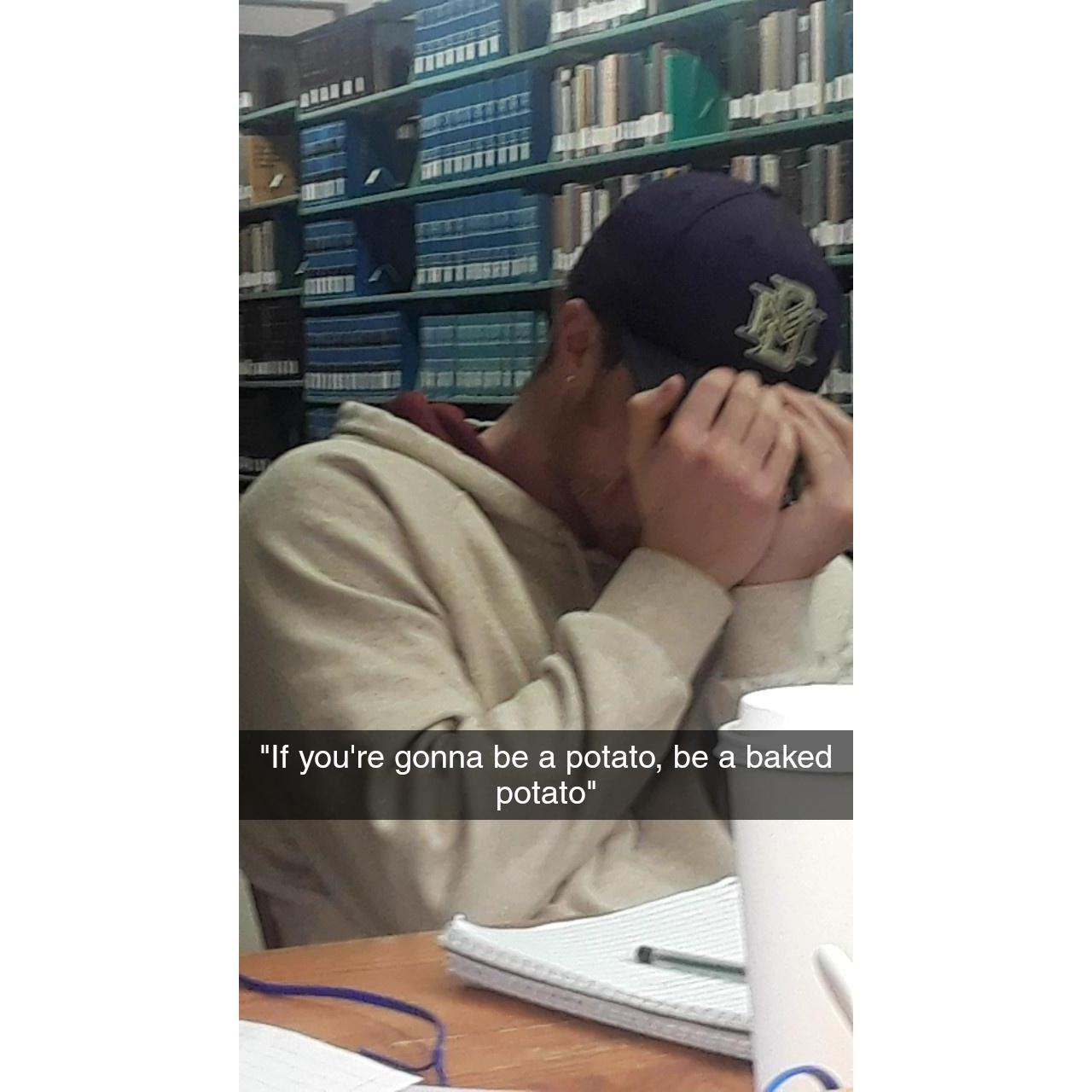 This was the first picture Lauren took of David. They would study in the library with a group of people, but later in the semester they were studying together just the two of them.