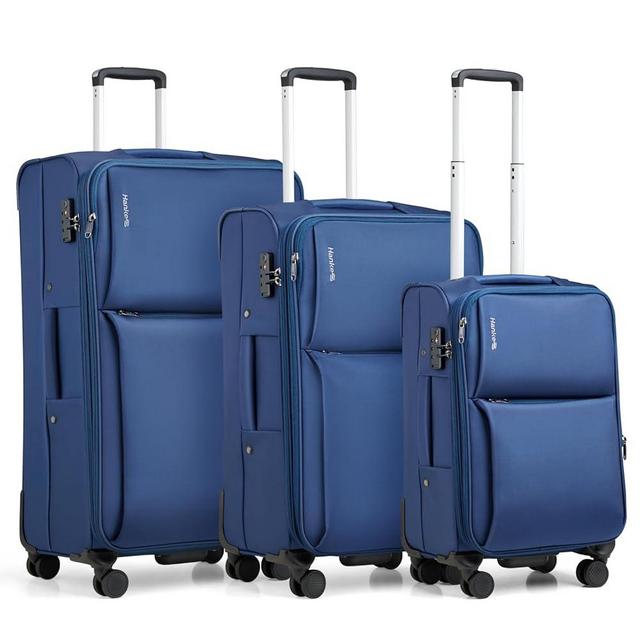 Hanke 3 Piece Luggage Sets Softside Expandable Carry On Luggage Set Travel Suitcase Sets with Spinner Wheels TSA Approved Luggage(Blue, 20in/24in/28in)