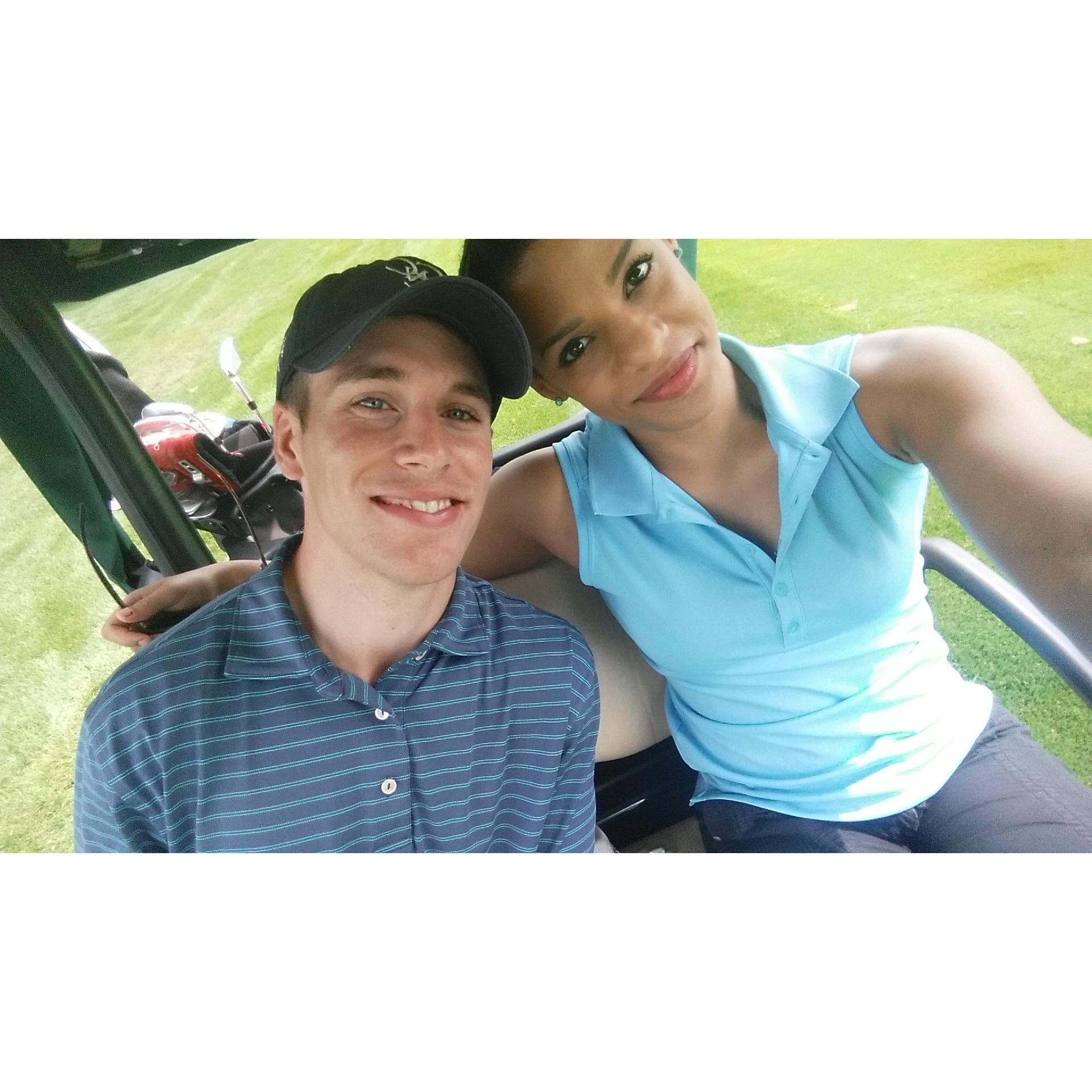 Our favorite activity - Dan golfs and I ride around in the cart