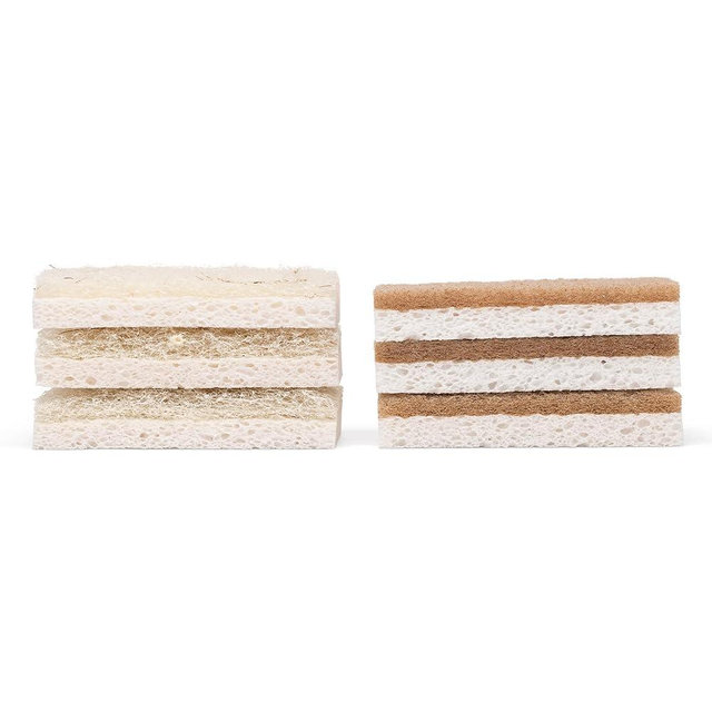 Full Circle Nutcase, Plant-Based Scrubber Sponges – Pack of 6 – 3 Walnut & 3 Coconut – Powerful Natural Sponges Made with Plants & Recycled Materials, Safe for Nonstick
