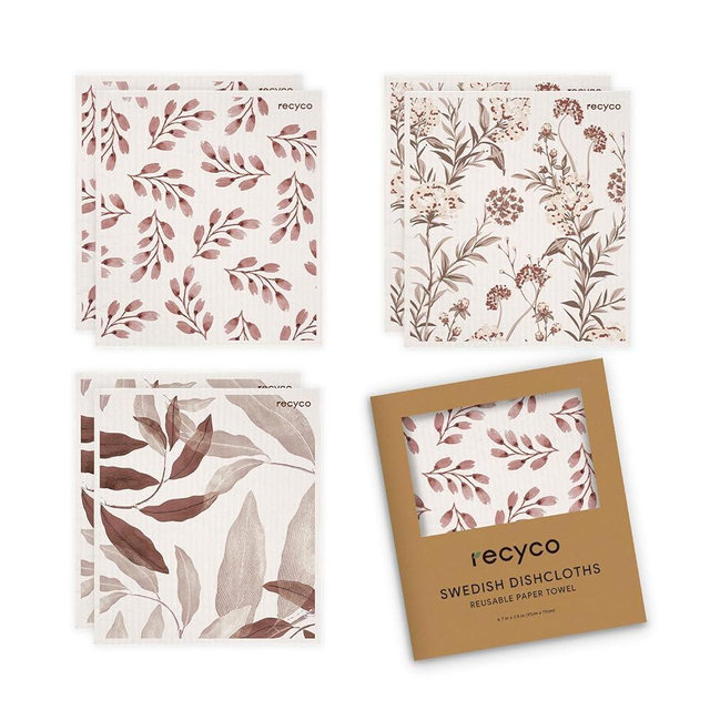 RECYCO Swedish Dishcloths for Kitchen 6 Packs Wholesale Washable Dish Rags Cellulose Reusable Cleaning Paper Towels Absorbent Counter Dish Cloth Sponge Kitchen Wipes, 7" L x 8" W, Terracotta