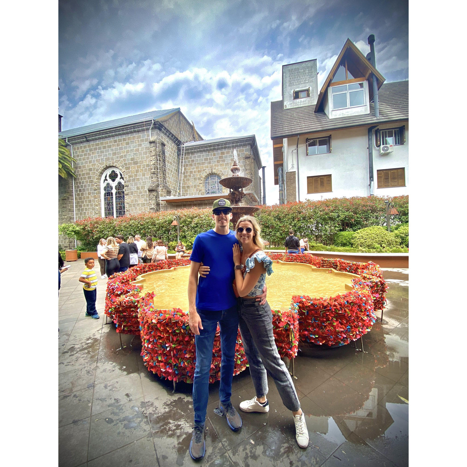 Locking our love on a fountain in Gramado, Brazil.