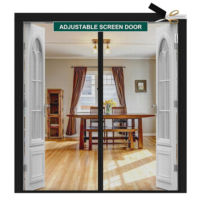 HADOR Adjustable Magnetic Screen Door Fit Door Size Width 70" - 74" Height 80" - 82", DIY Widen Heavy Duty Door Net Screen Mesh with Strong Magnet for Sliding Glass, Black