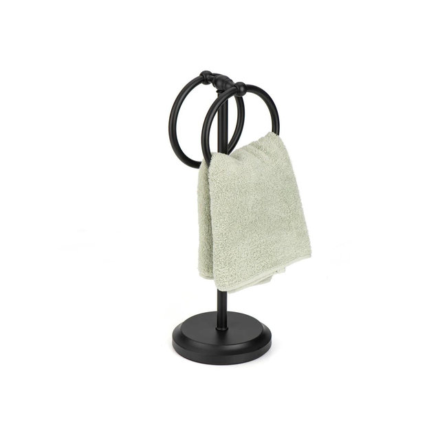 J&V TEXTILES Steel Towel Rack Holder Stand with 2 Hanging Rings for Bathroom Vanity Countertops - Space Saving Hand Towel Holder