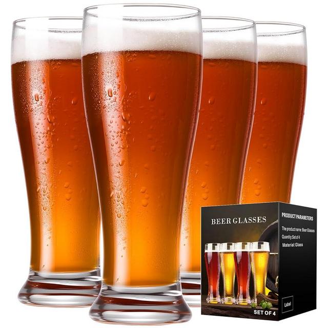 Baalaka Beer Glasses Set of 4, 14 oz Pilsner Beer Pint Glasses, Classics Craft Wheat Beer Glasses Drinking Set, Beer Mug Glassware Gift for Men
