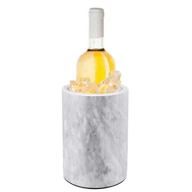 Flexzion Kitchen Tool Crock Utensil Holder and Wine Cooler Chiller, Natural White Marble 5" x 7" Inch, Unique One-Of-A-Kind Pattern Stone Container for Spoon, Spatula, Wine Bottle Holder Creative Home
